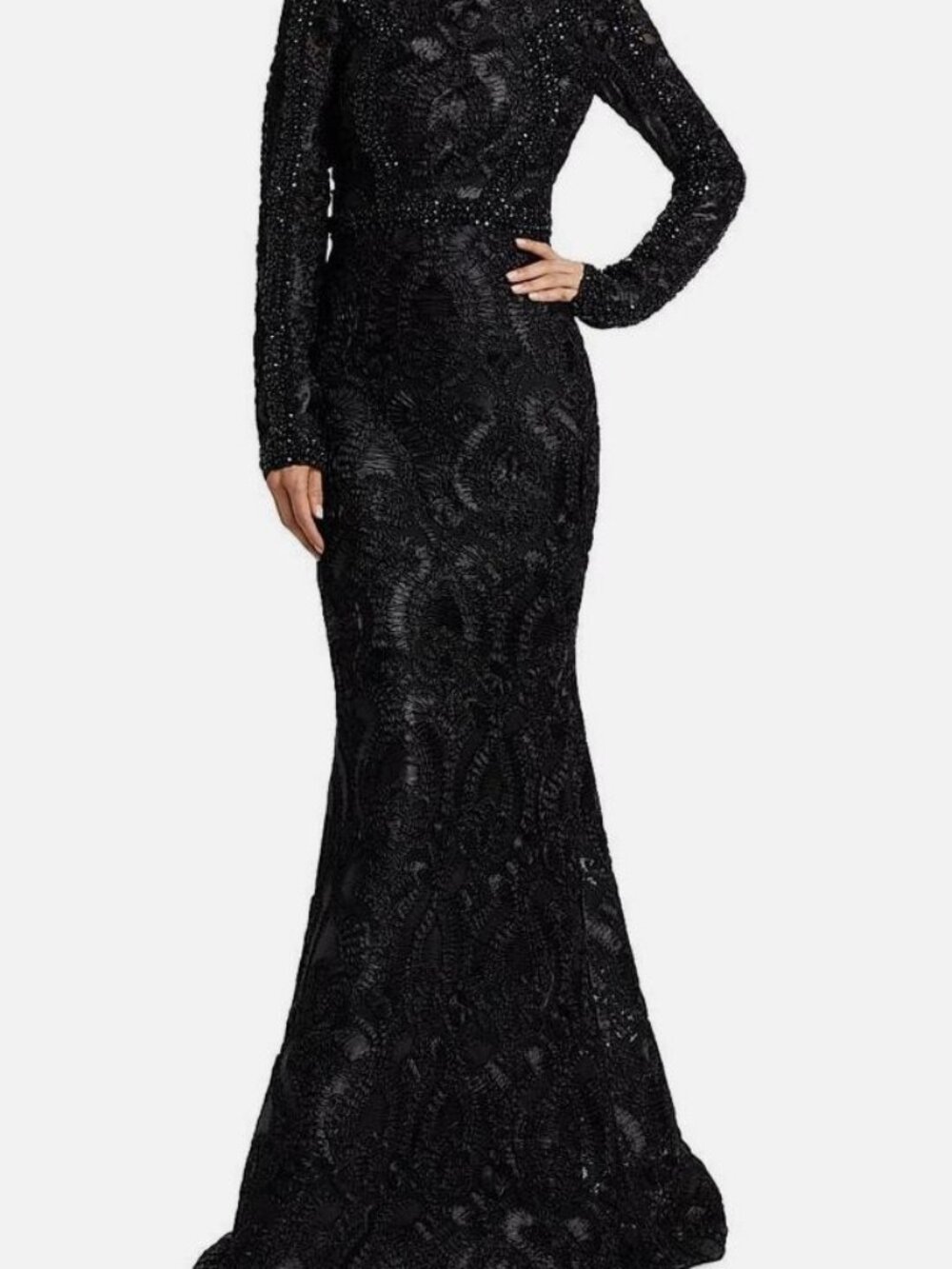 Badgley Mischka Women's Black Floral Beads Embellished Lace Gown Dress Size 6